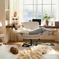 thumbnail image 3 of Waleaf Criss Cross Chair with Wheels & Armrests, Criss Cross Office Swivel Chair, PU Leather Vanity Chair with Back, Beige Comfortable Adjustable Vanity Desk Chairs for Home Office and Bedroom, 3 of 7