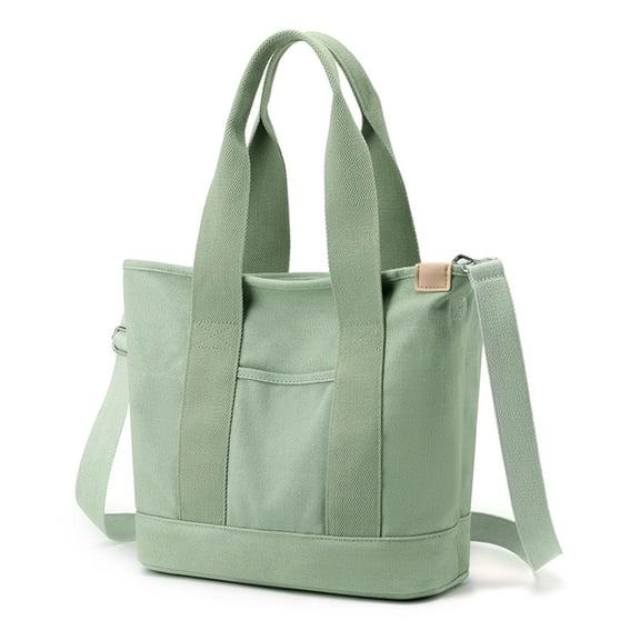 Canvas Tote Handbag for Women with Crossbody Strap, Casual Shoulder Bag with Top Handle and Pockets, Versatile Messenger Bag for Work Travel Daily Use (Green)