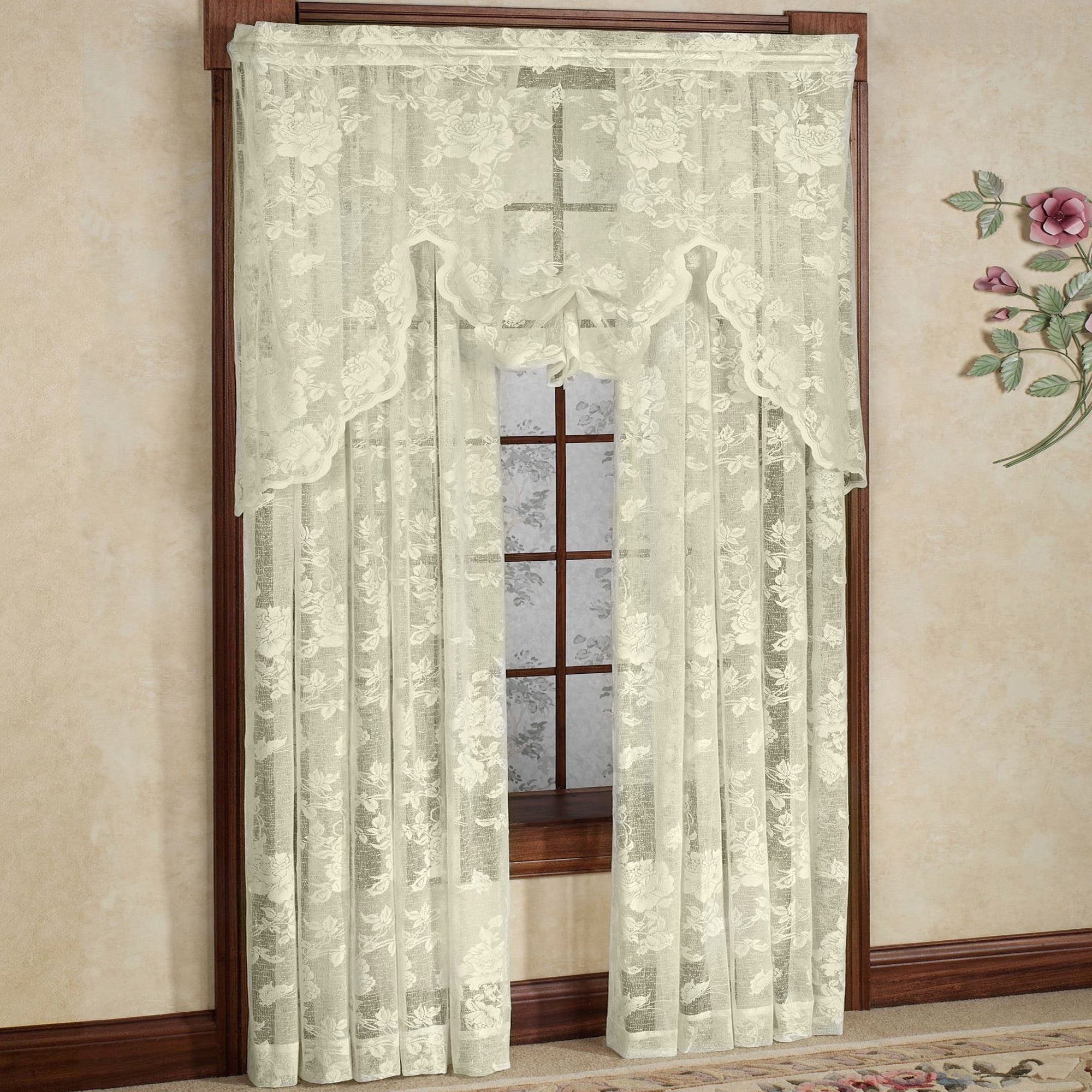 Abbey Rose Floral Pattern High Gauge Lace Curtain Panel 50"wide by 84