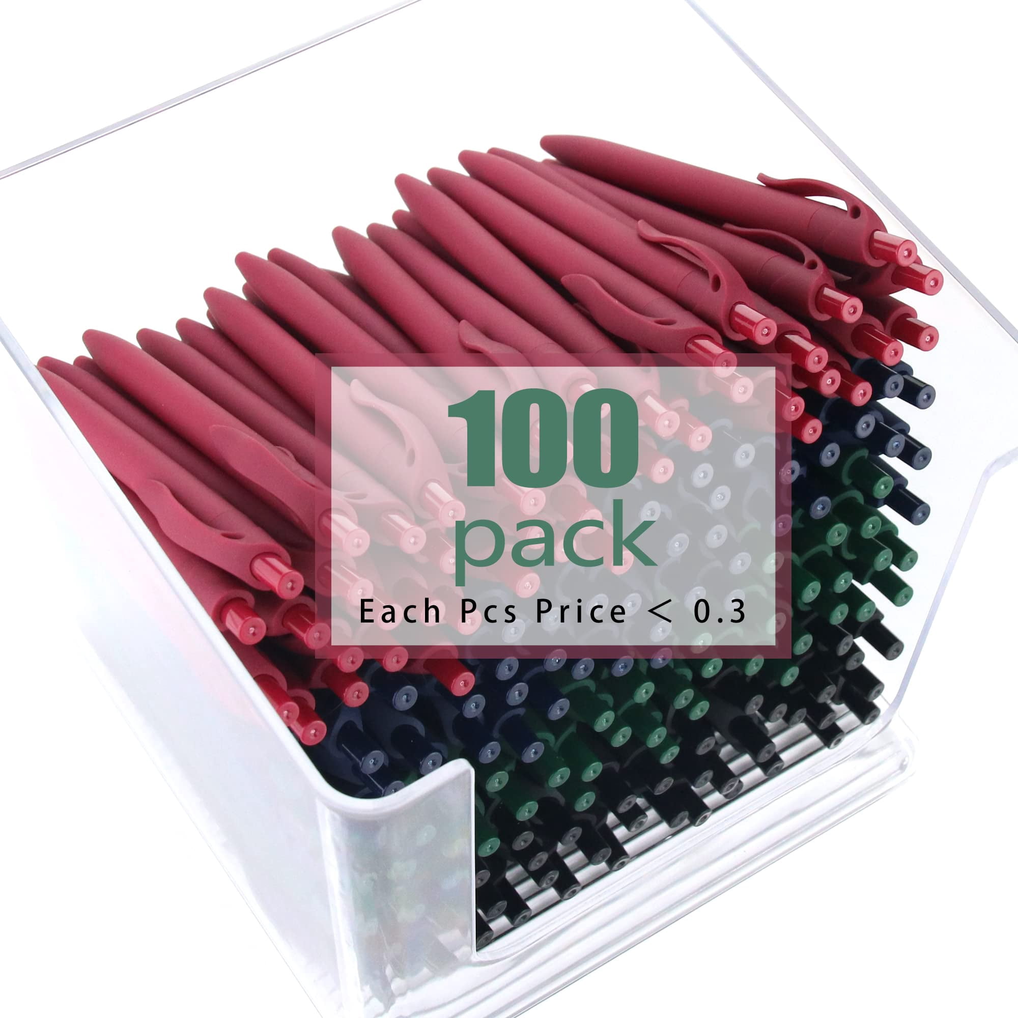 100 Pack No Bleed Black Click Pens  Wholesale Retractable Ballpoint Medium Point Smooth Ink 1.0mm