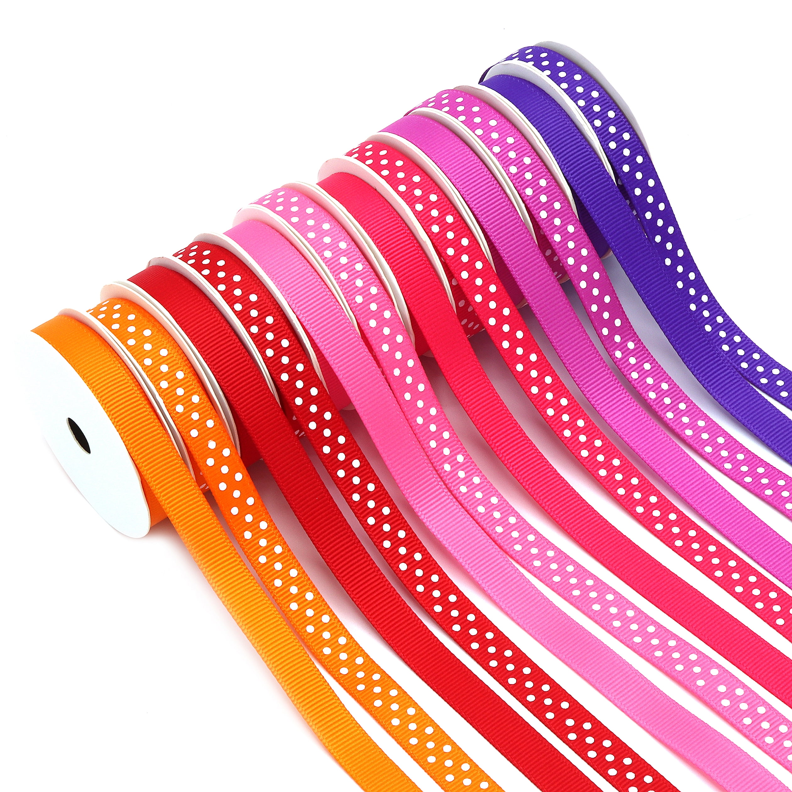 【THE MOZZ】Laura Ribbon Long One Piece Solid and Polka Dot Grosgrain Ribbon Pack, 24 Bright Colors