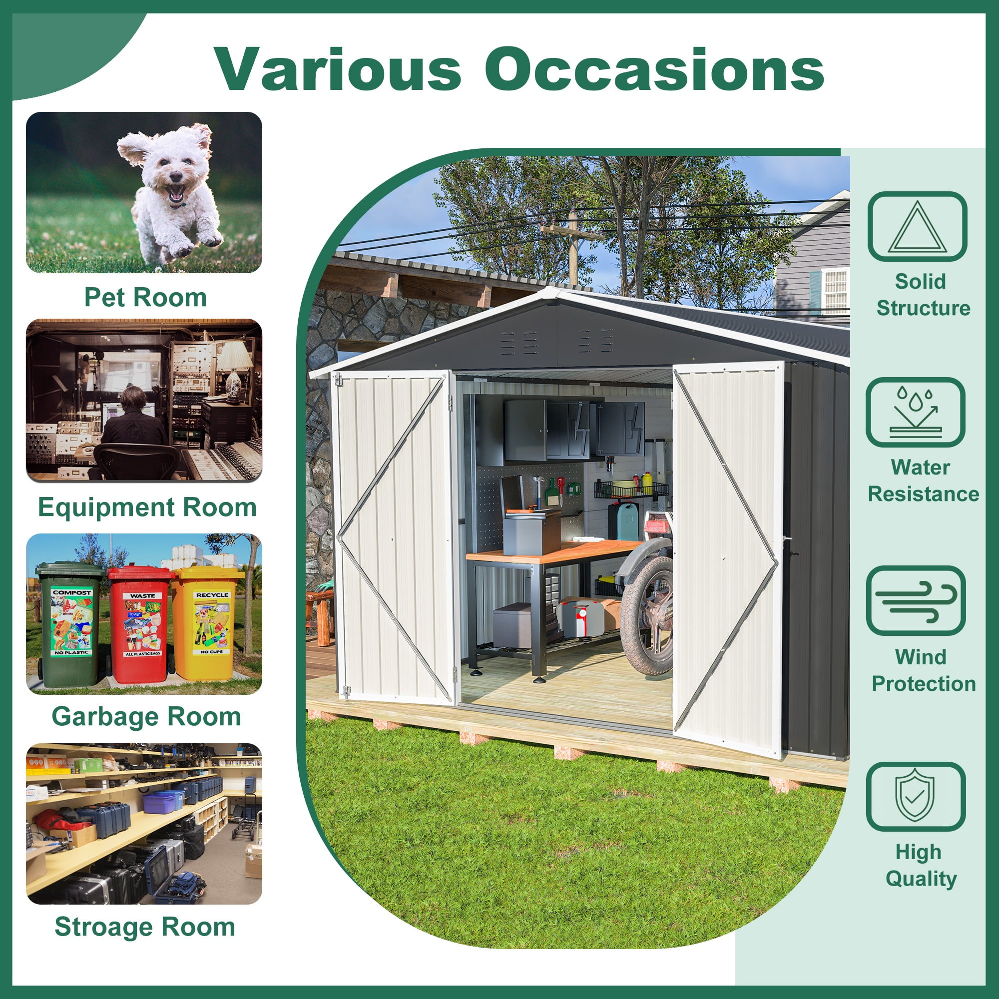10x12 FT Outdoor Storage Shed, Utility Metal Tool Storage with Lockable Doors and Updated Frame Structure, Large Metal Garden Shed for Backyard, Patio Lawn, Black