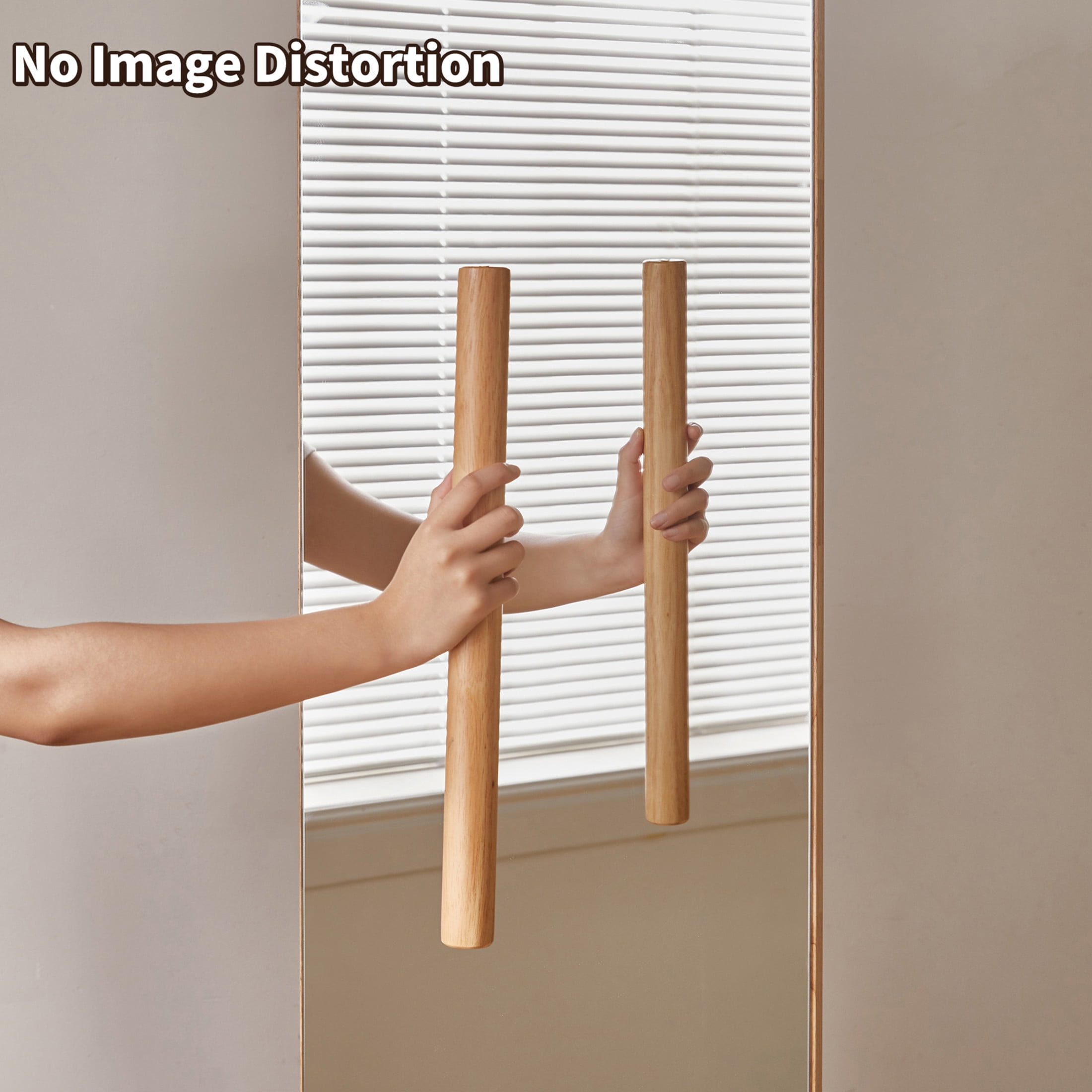 Noble House 360° Rotatable Full-Length Standing Body Mirror with Coat Rack & Storage Shelves, Dressing Mirror, Natural