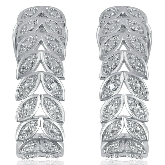 Arista Diamond Accent Silvertone over Brass Leaf Hoop Earrings.