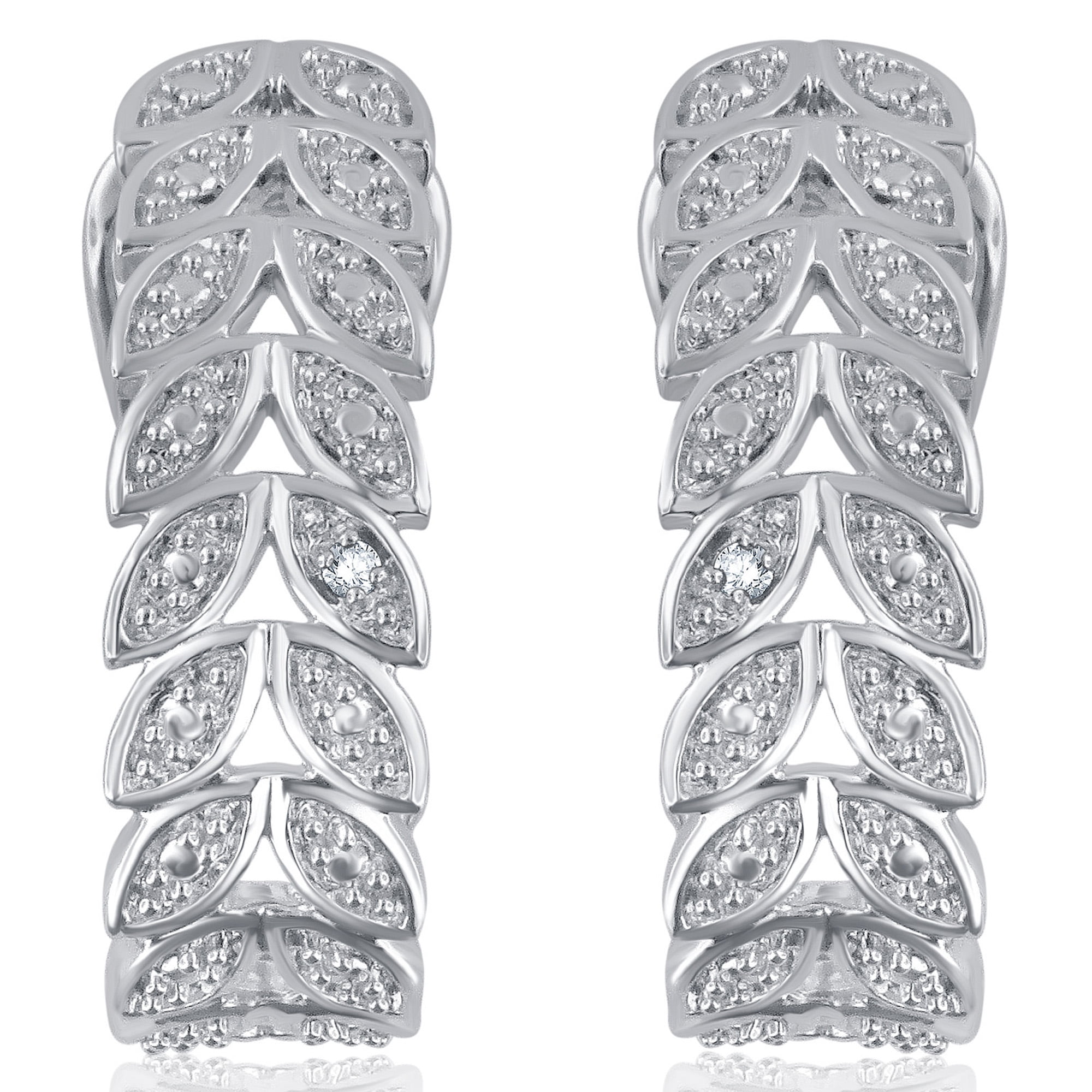 Arista Diamond Accent Silvertone over Brass Leaf Hoop Earrings.