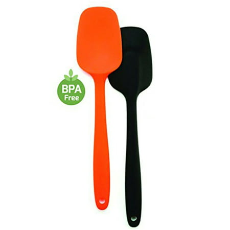 Ovente BPA-Free Premium Silicone Spatulas with Stainless Steel Core, 500?F Heat-Resistant, Non-Stick, Dishwasher Safe, Ergonomic Design, Multi-Color ? Black,Orange (Best Spatula For Nonstick)