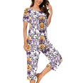 thumbnail image 4 of Rggeeun Halloween pajamas for women set Pumpkin Graphic Homewear Crew Neck Short Sleeve Tops Soft Pants with Pockets Nights Leisure Pjs Sets,Purple,S, 4 of 6