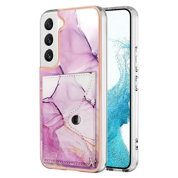 Slim Wallet Design for Samsung Galaxy S22 Case with Card Holder, Marble Pattern Back Flip Case PU Leather Kickstand Card Slots Magnetic Clasp Shockproof Anti-fall for S22, Darkpurple