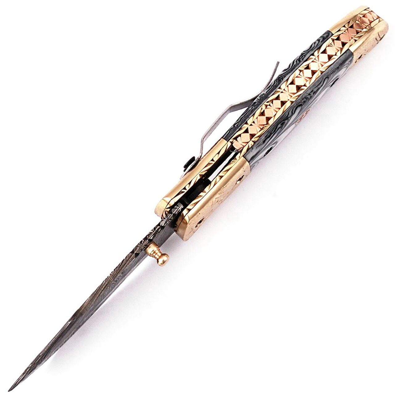 White Deer Executive Series White & Black Damascus Folding Knife