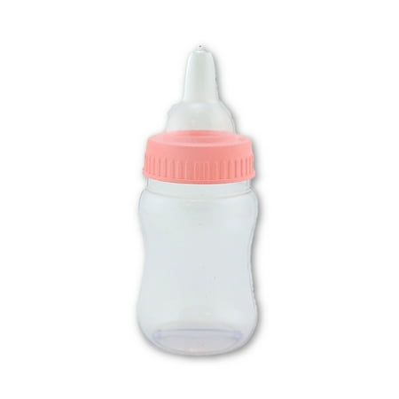 4.25 inch Fillable Plastic Mini Baby Bottles Pink Cap 24 Pieces Baby Shower Shower