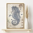 thumbnail image 2 of PixonSign Framed Canvas Print Wall Art Sea Horse, Clam, Fish and Lighthouse Animals Ocean Illustrations Modern Art Nautical Relax/Calm Blue Duotone for Living Room, Bedroom, Office - 16"x24" Natural, 2 of 5