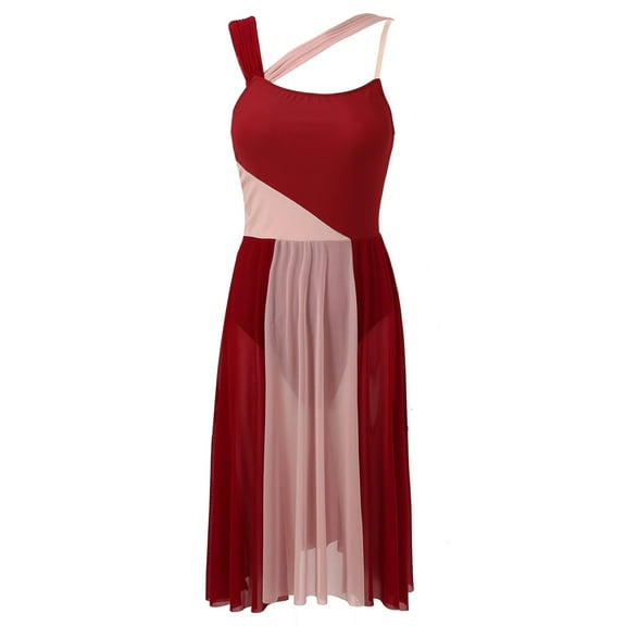 Aislor Women Lyrical Dance Sleeveless Color Block Leotard Dress Modern Contemporary Dancewear Burgundy M