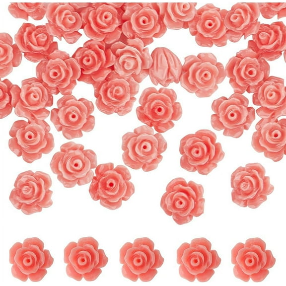 1 Box 50PCS 10mm Pink Rose Flower Beads Carved Rose Beads Synthetic Coral Shell Cinnabar Floral Loose Prayer Spacers for Jewelry Making Beading Bracelet Scrapbooking valentine's day DIY