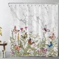 thumbnail image 2 of HVEST Butterfly and Flower Shower Curtain,Rustic Wild Flowers and Colorful Butterflies on Marble Bathroom Shower Curtain Herb Polyester Fabric Decor Curtain with Hooks, 69X70 inch, 2 of 7