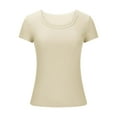 thumbnail image 3 of Timegard Ribbed Tops for Women Square Neck Short Sleeve Slim Tee Casual Going out Comfy Tops Solid Color, 3 of 5