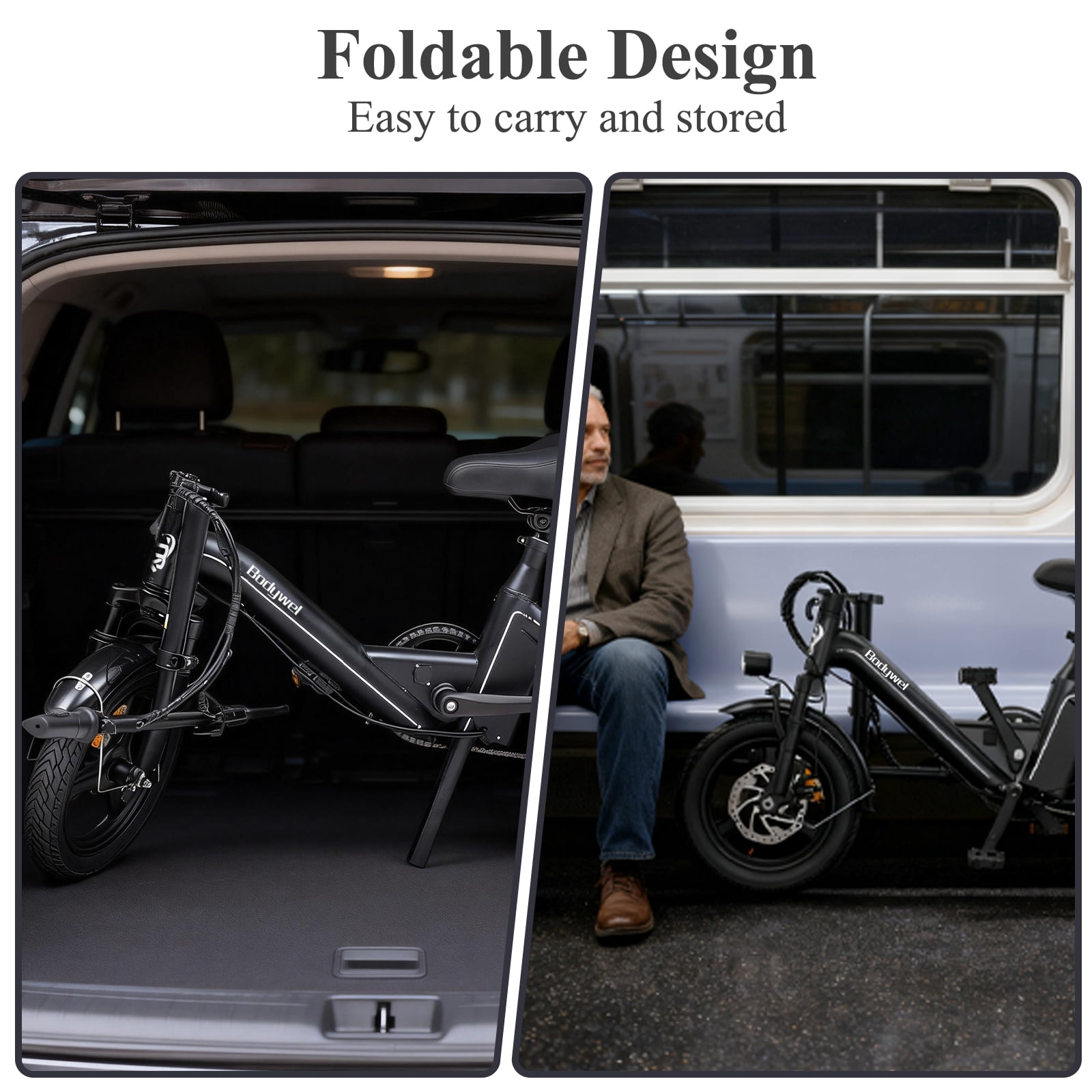 Electric Bike for Adults, Bodywel Electric Bicycle with 36V 13Ah Battery, 14" Folding Ebike, Peak 500W Motor, Commuting Mini E Bike, 25Miles, UL2849