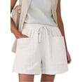 thumbnail image 3 of Women Comfy Drawstring Casual Elastic Waist Pure Color Shorts with Pockets White XXL, 3 of 8
