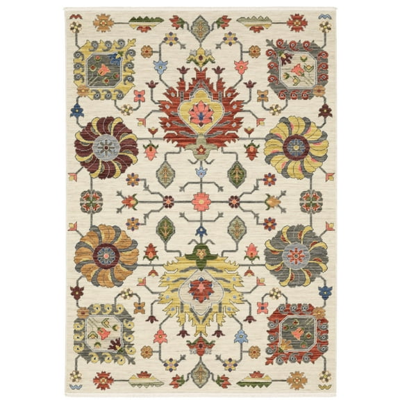 Oriental Weavers Lucca Wool Blend Area Rug - 8111W - 3'3" x 5' - in Ivory/ Multi - Vintage Inspired, Wool Blend, Entrway, Bedroom Rug