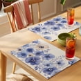 thumbnail image 4 of Placemat Set of 4 Ombre Blue Flowers Placemats for Dining Table Vintage Floral Leaf Washable Table Mats for Kitchen and Party Decor Indoor & Outdoor Use, 4 of 8