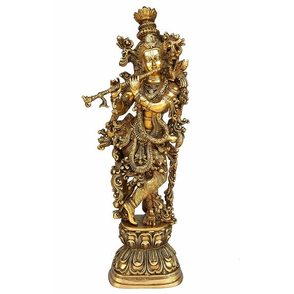 eSplanade - Brass Lord Krishna Kishan Murti Idol Statue Sculpture - 29" Inches - Big Size