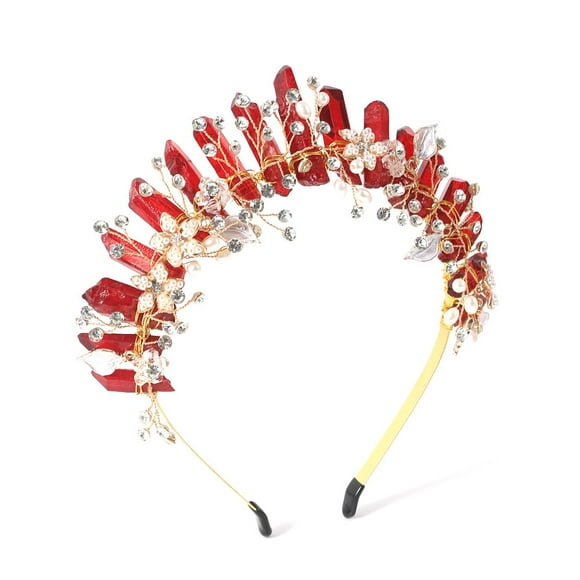 Bubbmi Diadema navideña de cristal rojo crudo con diamantes de imitación de perlas hecha a mano Tiara corona de cuarzo con diamantes de imitación para novias, mujeres y niñas (ROJO)