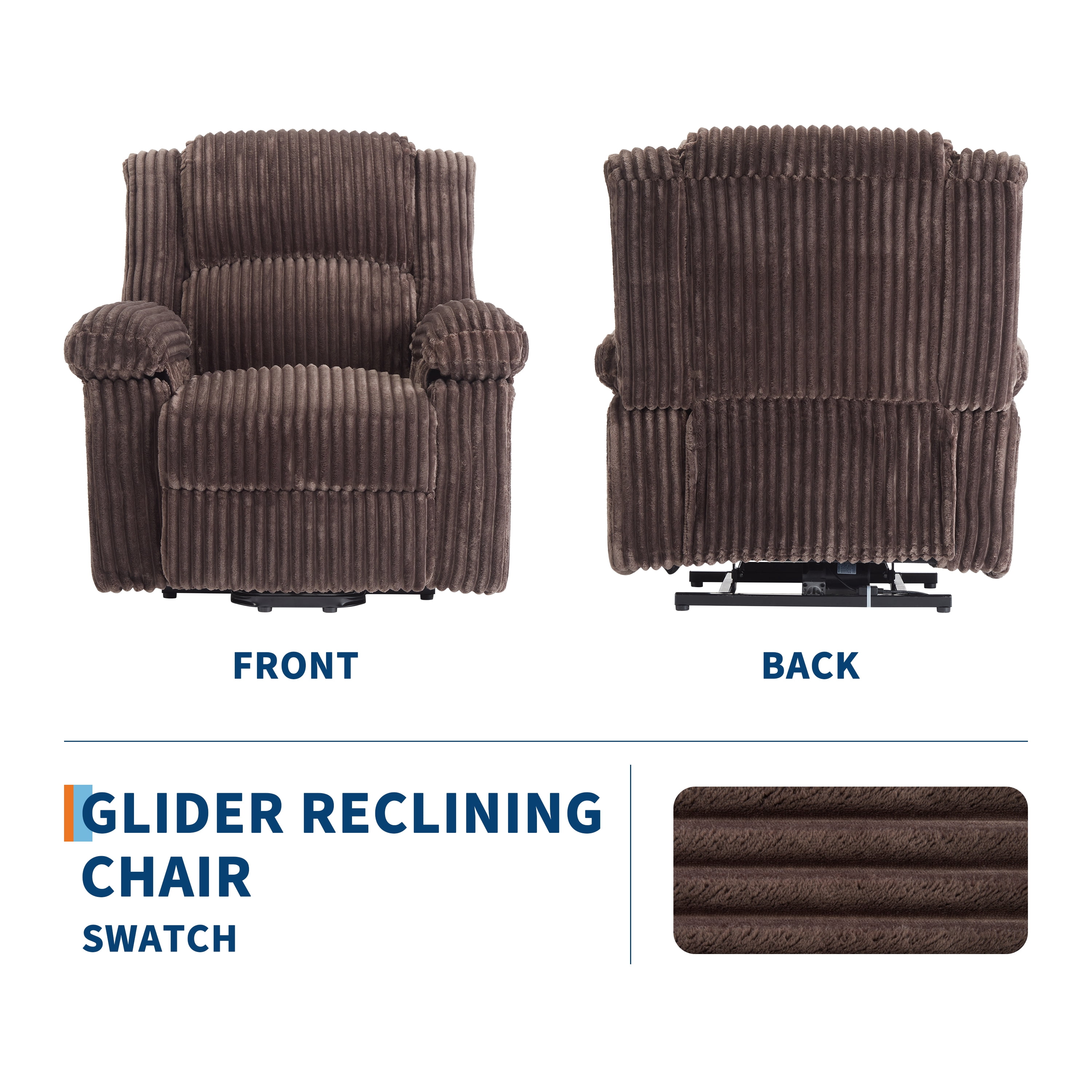 Garvee Corduroy Recliner Chair, Manual Adjustable 90°-160° Recliner Sofa with Side Pocket, Brown