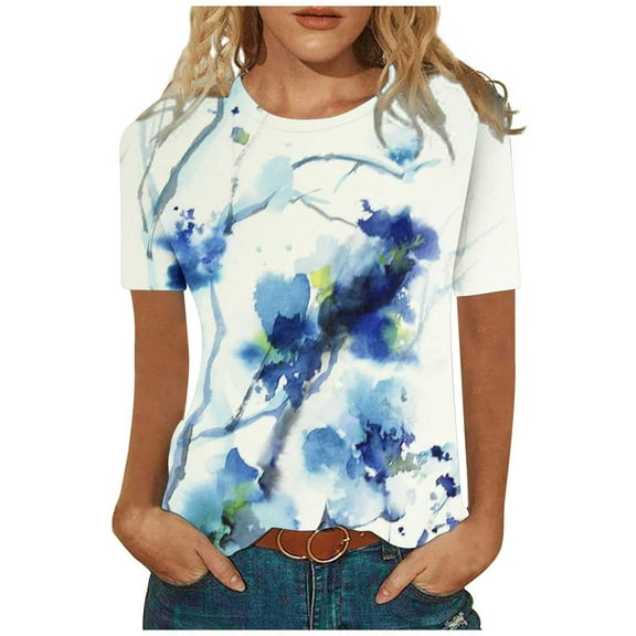 Fesfesfes T Shirts for Women's Short Sleeve Round Neck Printed Loose Tops Blouse T-shirt Womens Basic Short Sleeve Tops 14(XXXL)