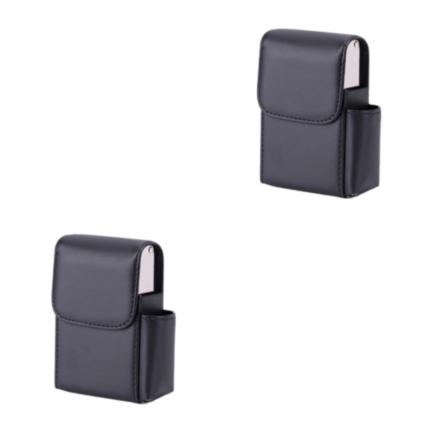 Toystoory Caja de cigarrillos ligera y portátil de PU con estuche para tarjetas de visita, fácil de cerrar y abrir, buenos regalos, color negro Negro liso 2Conjunto