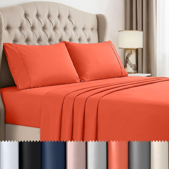 Beddora Queen Sheets Set – 4 Piece Soft & Cooling Queen Bed Sheets Set – Deep Pockets, Wrinkle-Resistant, Breathable Microfiber– Includes Fitted, Flat Sheet & Pillowcase Sets - Orange