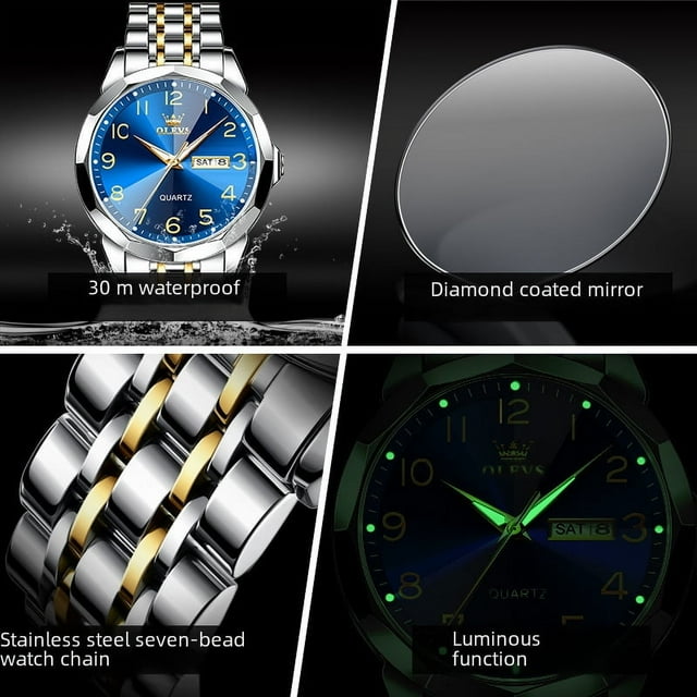 Reloj minimalista de moda con calendario dual, reloj de cuarzo con esfera digital, reloj resistente al agua para hombre