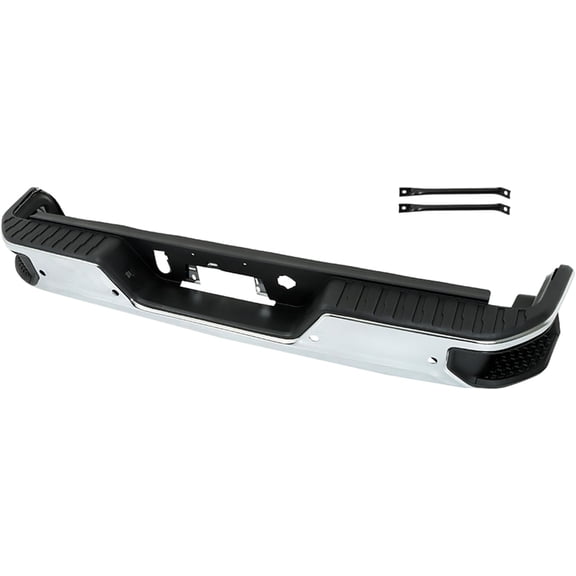 LABLT Chrome Steel Rear Bumper Assembly Replacement for 2019-2023 Silverado Sierra 1500 with Park Assist Sensor Holes with Single Exhaust GM1103216