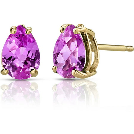Oravo 1.75 Carat T.G.W. Pear-Shape Created Pink Sapphire 14kt Yellow Gold Stud Earrings