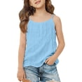 thumbnail image 2 of UACY Girls Cotton Linen Tank Tops Summer Casual Sleeveless Plain Spaghetti Strap Camisole Tween Cute Vacation Undershirts (Blue, 12-13 Years), 2 of 5