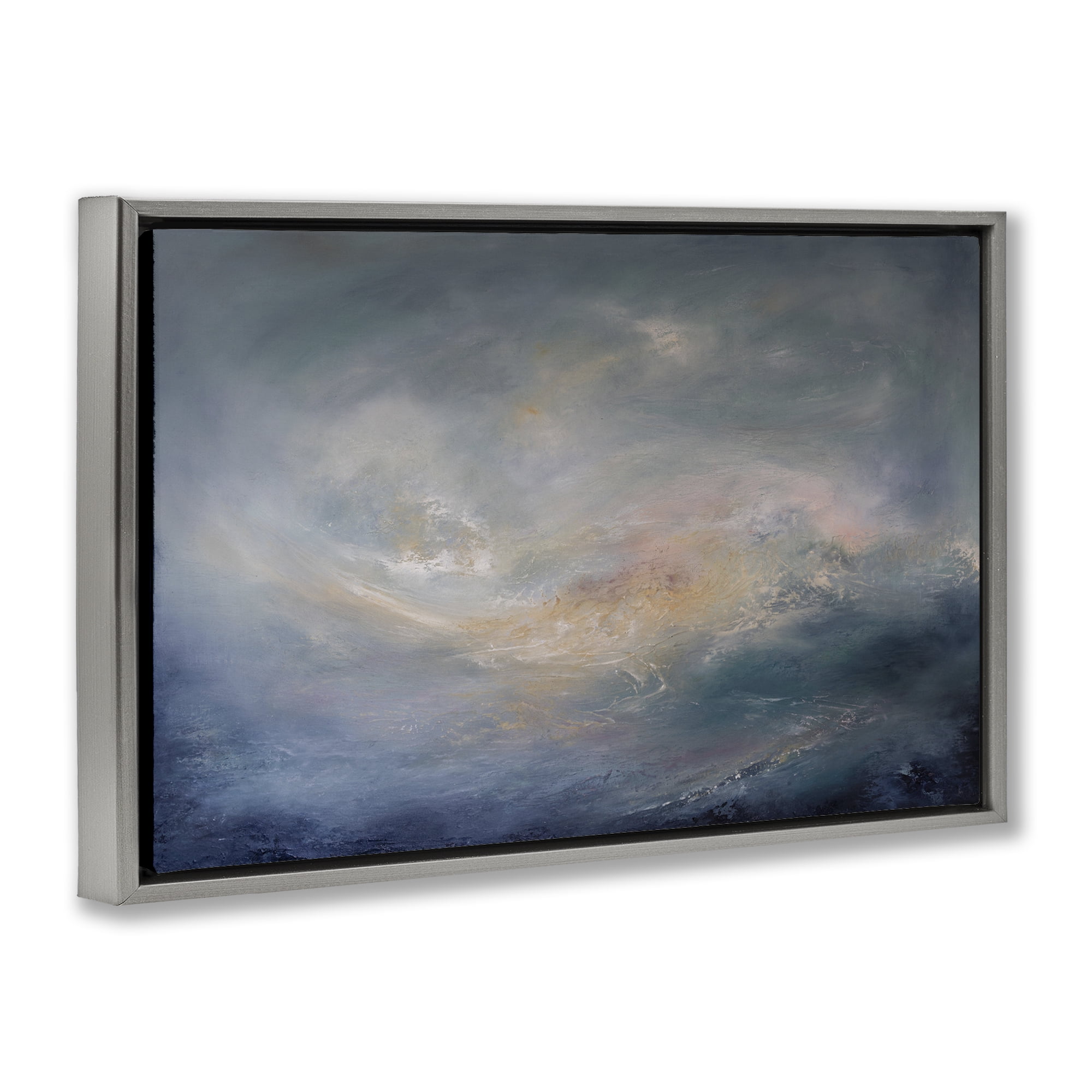 Stupell Industries Swirling Abstract Clouds Abstract Painting Gray Floater Framed Canvas Art Print Wall Art, 31 x 21