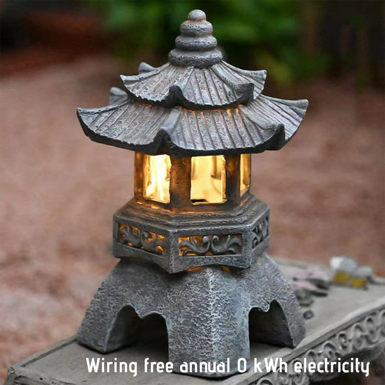 ハダテラス Solar Pagoda Lantern Garden Statue LED Light Outdoor Zen