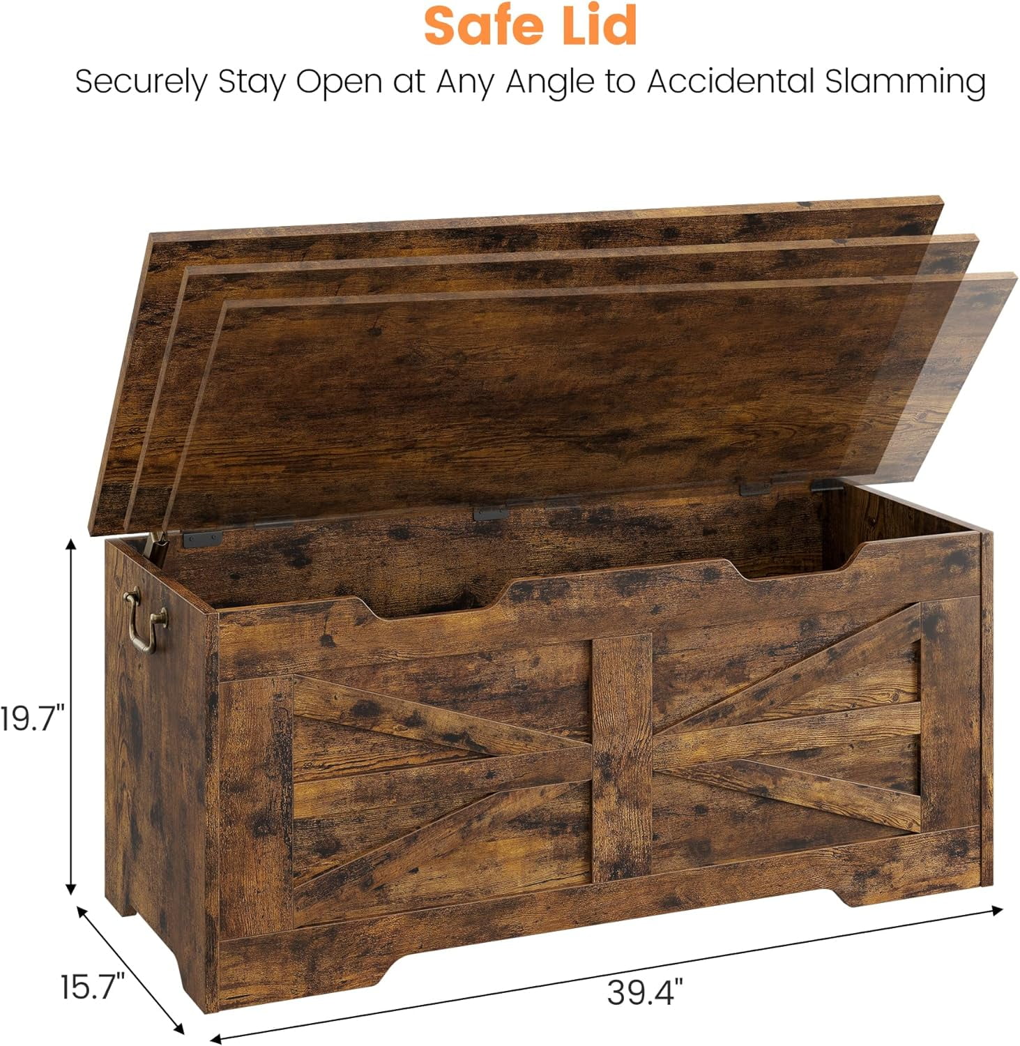 Storage Chest, 39.4" Toy Chest for Boys Girls, Kids Wood Large Toy Box, Storage Bench with Safety Hinge, Farmhouse Storage Trunk for Entryway, Living Room, Bedroom, Playroom, Retro