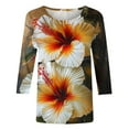 thumbnail image 5 of CYMMPU 3/4 Sleeve Blouses for Women Dressy Casual T-Shirts Crew Neck Summer Fashion Shirts Spring Tops Loose Fit Flower Printed Lightweight Basic T-Shirts Multicolor S, 5 of 5