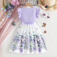 thumbnail image 4 of Gubotare Summer Dresses for Little Girls Girls Short Sleeve Casual Cartoon Appliques Striped Jersey Dresses Size 4-5T (Purple,4-5 Years), 4 of 8