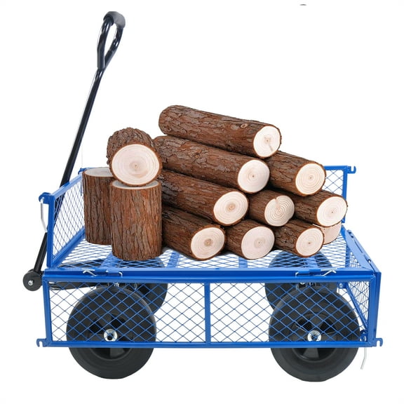Wagon Cart Heavy Duty Carts and Wagons with Removable Sides Adjustable Handle Control and 10-in Solid Tires Yard Garden Cart Trucks Make it Easier to Transport Firewood, Blue