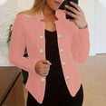 thumbnail image 2 of Pimfylm Women Sweater Blazer 3/4 Sleeve Cropped Cardigan Lightweight Notch Collar Knit Blazer Jacket Business Casual Pink, M, 2 of 5