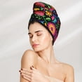 thumbnail image 2 of Yiaed Colorful Floral Embroidery Mexican Print Hair Cap with Button,Coral Fleece Hair Towel Wrap for Women Wet Hair,Quick Dry Turban for Wet Hair Long Thick Hair, 2 of 5
