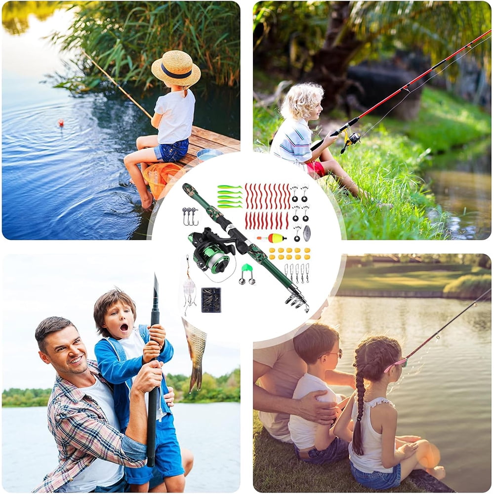 Jercoda 55 pcs Fishing Rod and Reel Set with Tackles for Beginners, 71 in Extensible Fishing Rod Combo Set for Beginners, Green