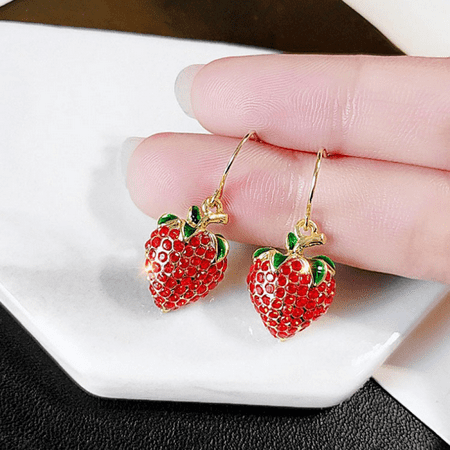 

Lovely creative light and lifelike pink peach with leaves pendant earrings sweet 3D dried flower red cherry and strawberry pendant