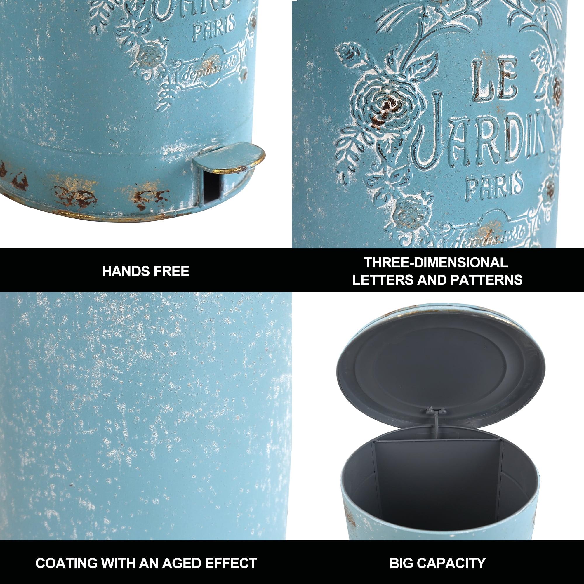 Vintage Metal Step On Trash Can With Lid 4.5 Gallon Farmhouse Rustic Garbage Can Waste Bin for Kitchen Bathroom Bedroom Porch