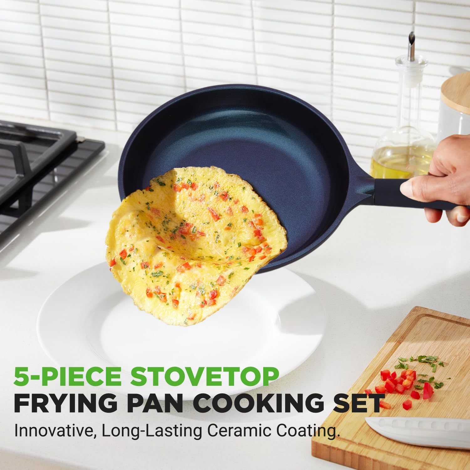 5-Piece Ceramic Non-Stick Frying Pan Set with Wok Grill & Fish Pans for All Cooktops