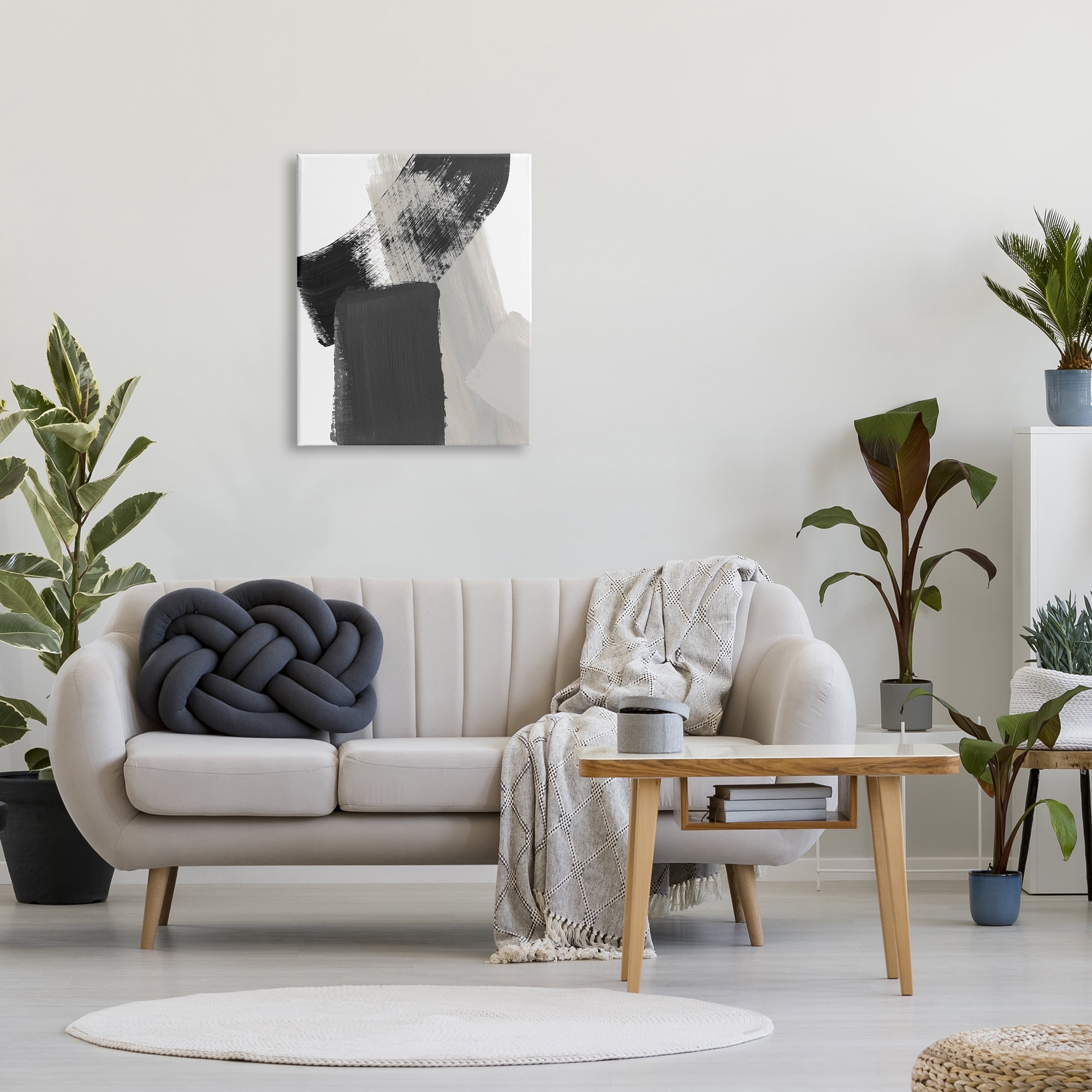 Stupell Industries Black & Beige Abstract Abstract Painting Gallery Wrapped Canvas Print Wall Art, 24 x 30