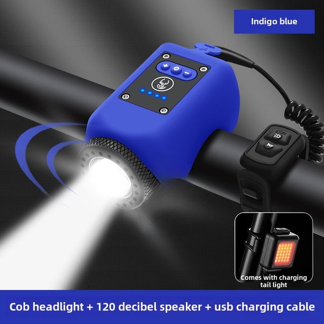 Kid-Friendly USB Rechargeable Bicycle Light Set: Indigo Blue Front Light with Horn, 30-LED Highlight Rear Tail Light – Waterproof, Durable & Portable Night Cycling Gear for Mountain Bikes, Ensuring