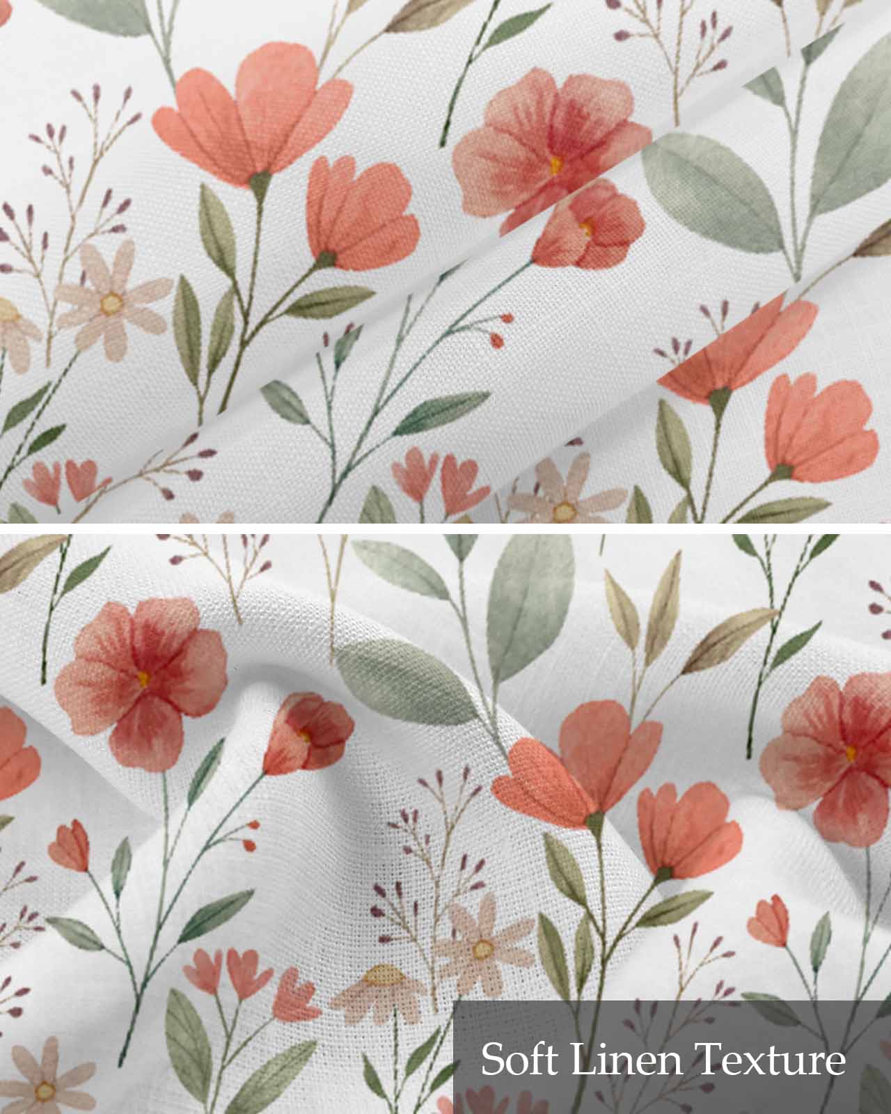 Botanical Flower Linen Curtain Valance for Bedroom/Bathroom/Kitchen/Office/Living/Dining Room Windows,Watercolor Floral Leaves Rod Pocket Topper Drapes Decorative Cafe Drapery Panel 54x18