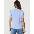 thumbnail image 3 of DARING DIVA Women's Button Down Collared Contrast Trim Puff Sleeve Blouse S Light Blue, 3 of 6