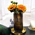 thumbnail image 5 of 9.8" Flower Vase for Decor Ribbed Glass Vase Modern for Centerpieces Desktop Home Office Dining Living Room Wedding (Amber), 5 of 5